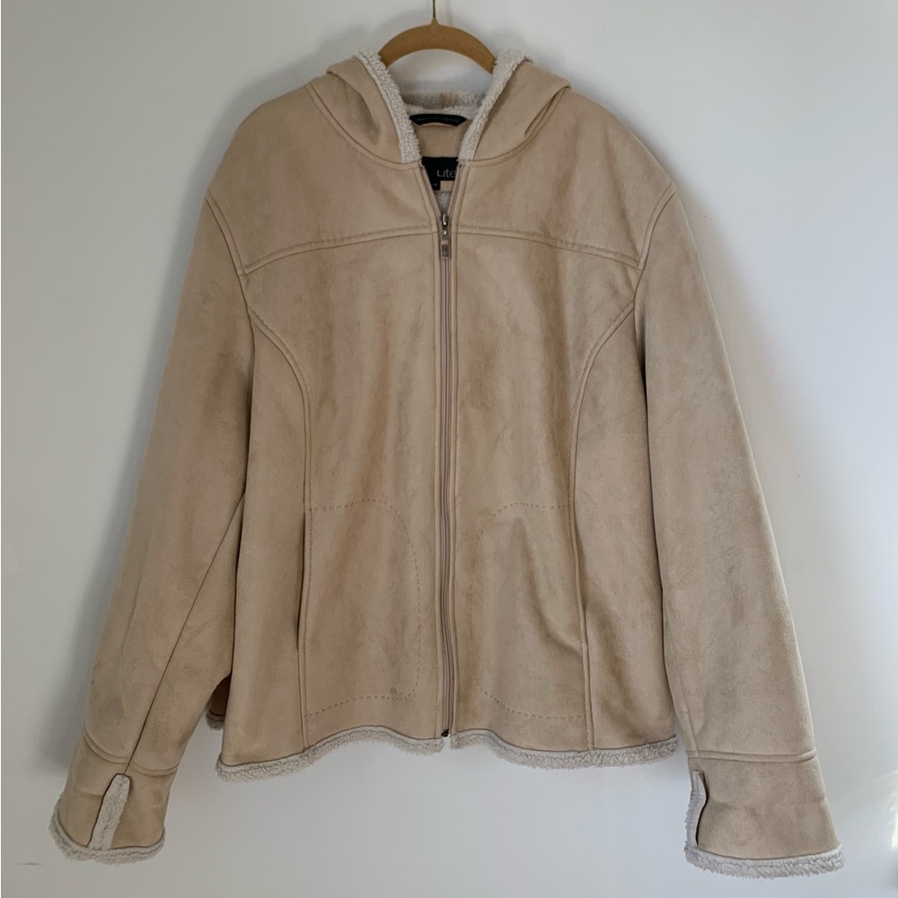 Utex Faux Suede Shearling Hooded Jacket 3X Pockets